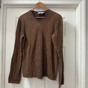 Armani Exchange A/X brown, ribbed, v-neck pullover sweater size Large